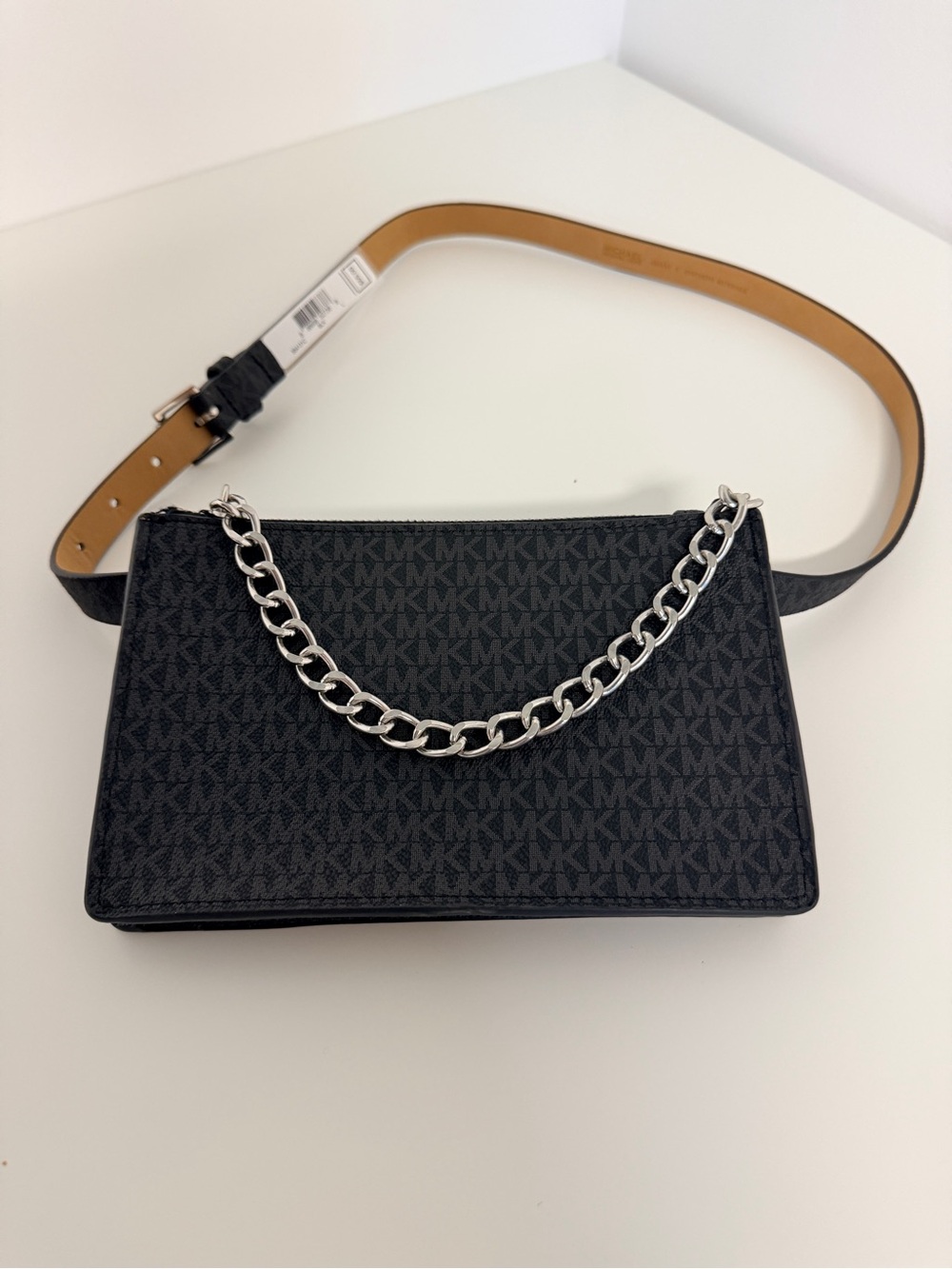 Michael Kors Black MK Logo Chain Strap Crossbody Bag